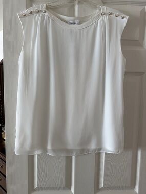 Calvin Klein White Pearl-Accent Sleeveless Top